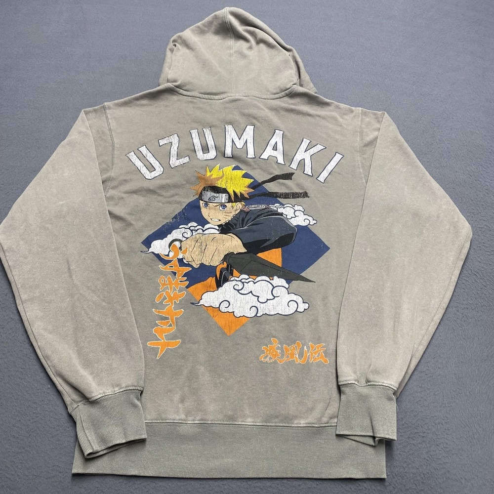VTG Naruto Shippuden Hoodie Mens Small Gray Uzumaki Anime Graphic Pullover Ninja